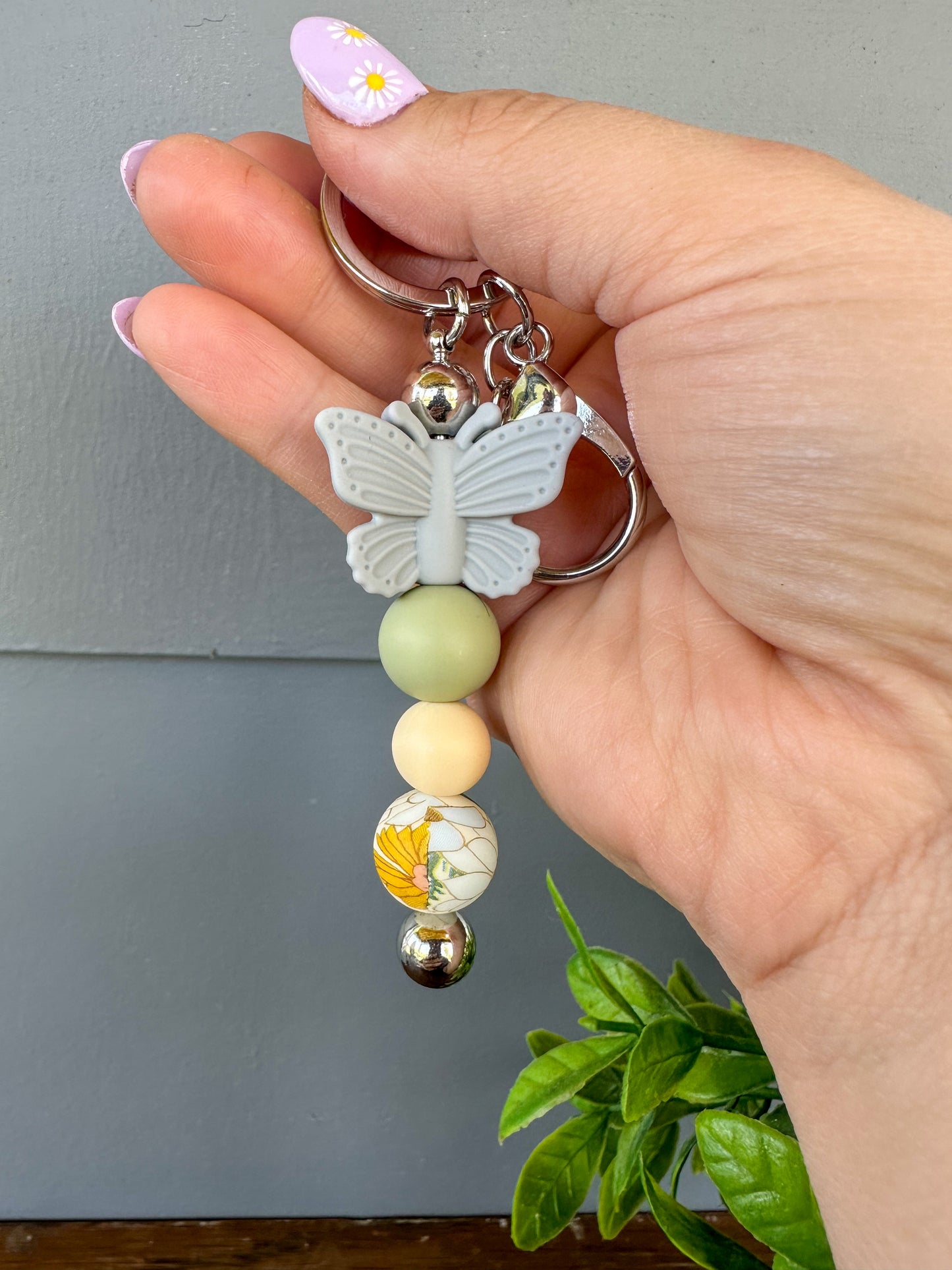 Floral Butterfly - Bar Keychain