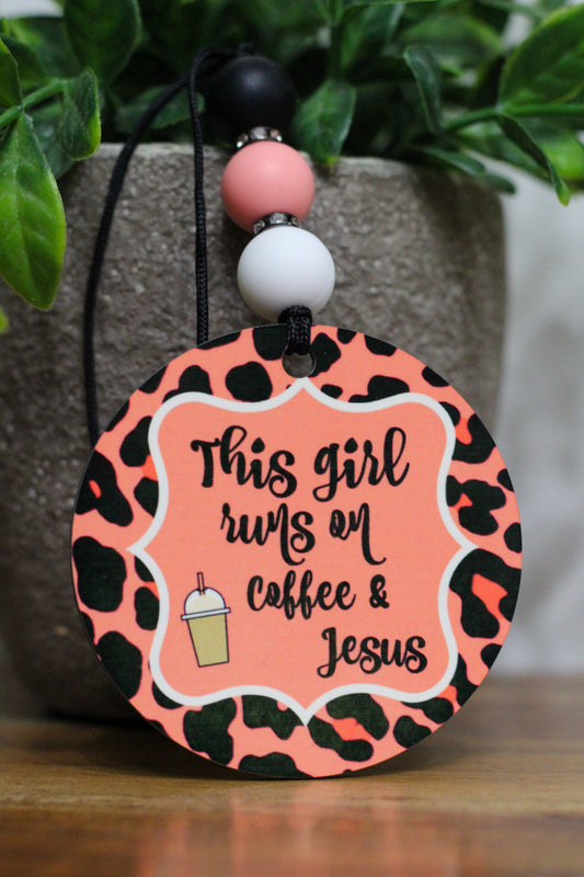 This Girl Runs on Coffee & Jesus - Car Charm